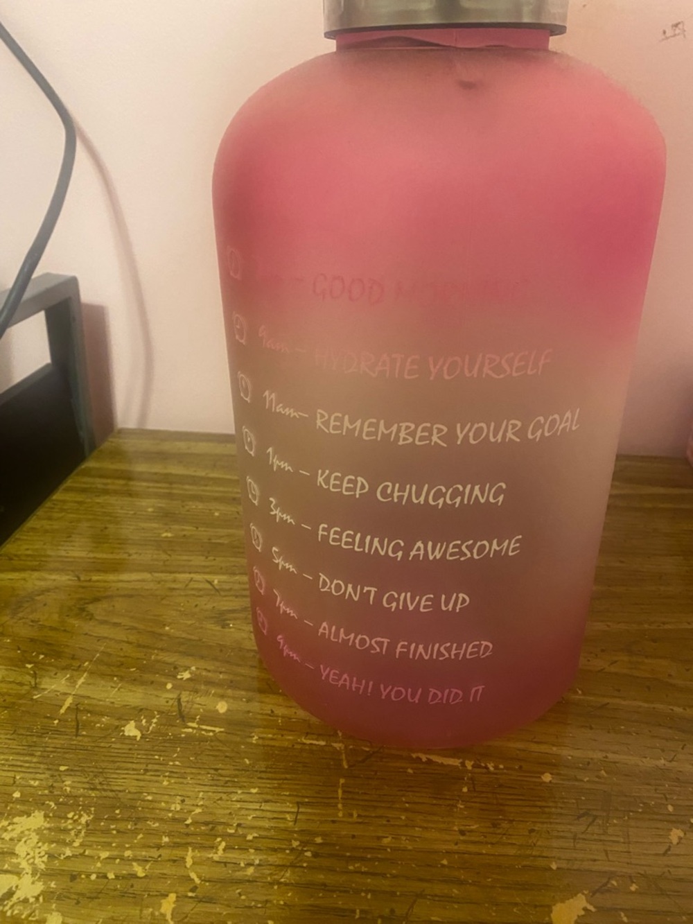 Motivational Pink Gradient Water Bottle with Time Sayings